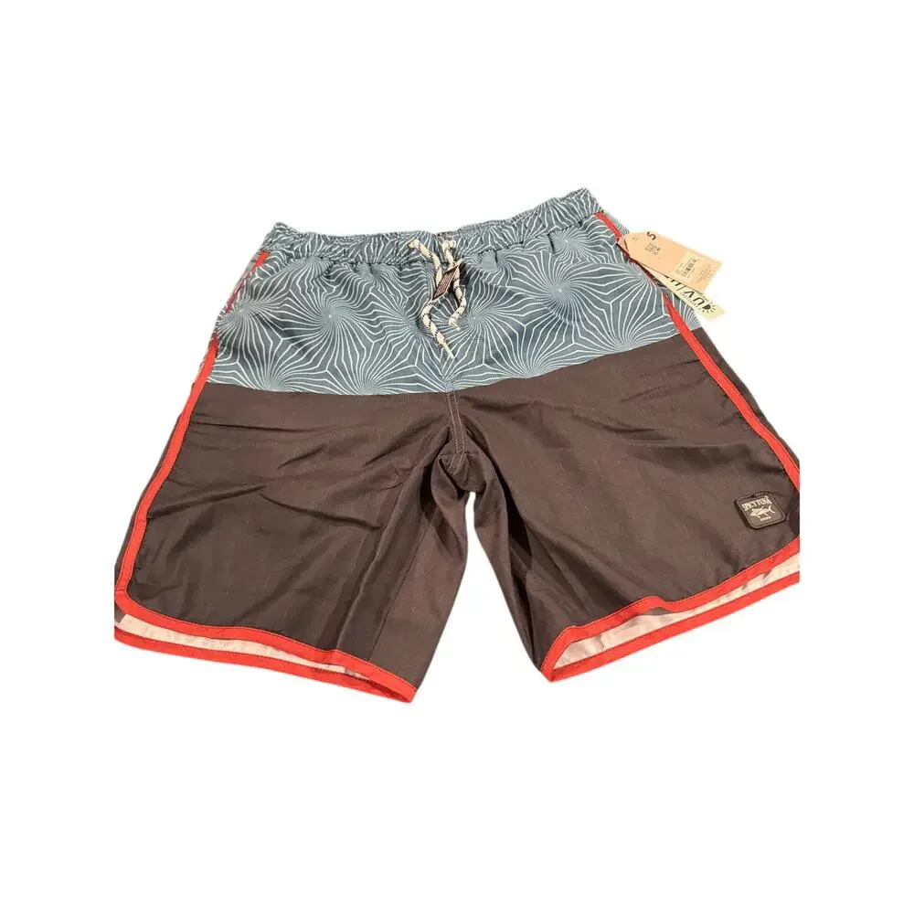 Spicy Tuna Lined Drawstring Swim Trunks Men Small Black Green Board Shorts NWT